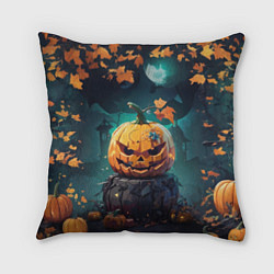 Подушка квадратная Хэллоуинская тыква под луной, цвет: 3D-принт
