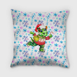 Подушка квадратная Дракон и снежинки, цвет: 3D-принт