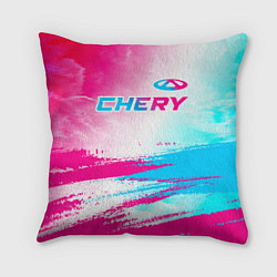 Подушка квадратная Chery neon gradient style: символ сверху, цвет: 3D-принт