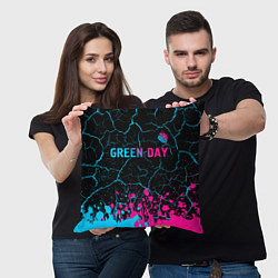 Подушка квадратная Green Day - neon gradient: символ сверху, цвет: 3D-принт — фото 2