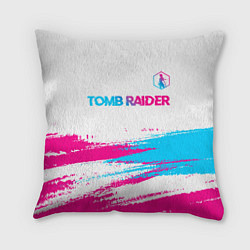 Подушка квадратная Tomb Raider neon gradient style посередине, цвет: 3D-принт