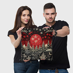 Подушка квадратная Новогодний лес, цвет: 3D-принт — фото 2