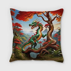 Подушка квадратная Зеленый деревянный дракон, цвет: 3D-принт