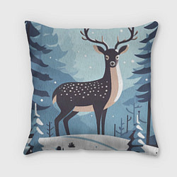 Подушка квадратная Зимняя сказка олень в лесу, цвет: 3D-принт