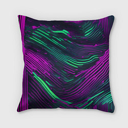 Подушка квадратная Волнистые линии зелёные и фиолетовые, цвет: 3D-принт