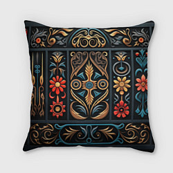 Подушка квадратная Узор с растительными элементами в славянском стиле, цвет: 3D-принт