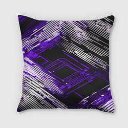 Подушка квадратная Киберпанк линии белые и фиолетовые, цвет: 3D-принт