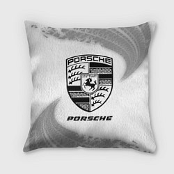 Подушка квадратная Porsche speed на светлом фоне со следами шин, цвет: 3D-принт