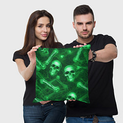 Подушка квадратная Зелёные черепа и кости, цвет: 3D-принт — фото 2