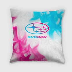 Подушка квадратная Subaru neon gradient style, цвет: 3D-принт