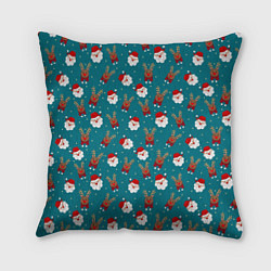 Подушка квадратная Дед Мороз и олени, цвет: 3D-принт