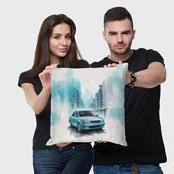 Подушка квадратная Бирюзовая машина, цвет: 3D-принт — фото 2