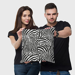 Подушка квадратная Шкура зебры черно - белая графика, цвет: 3D-принт — фото 2