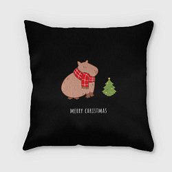 Подушка квадратная Капибара и ёлка, цвет: 3D-принт