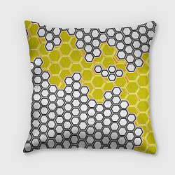 Подушка квадратная Жёлтая энерго-броня из шестиугольников, цвет: 3D-принт