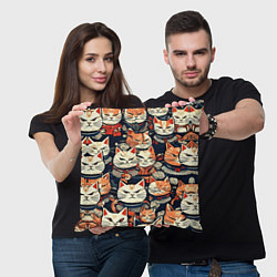 Подушка квадратная Сердитые котики самураи, цвет: 3D-принт — фото 2
