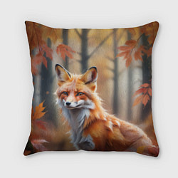 Подушка квадратная Рыжая лисица в осеннем лесу, цвет: 3D-принт