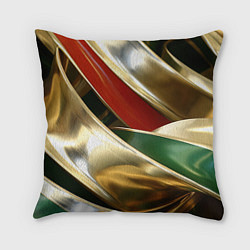 Подушка квадратная Золотая абстракция с зелеными и красными вставками, цвет: 3D-принт