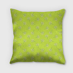 Подушка квадратная Цветочки на ярко-салатовом, цвет: 3D-принт