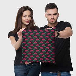 Подушка квадратная Темный паттерн с розовыми цветами, цвет: 3D-принт — фото 2