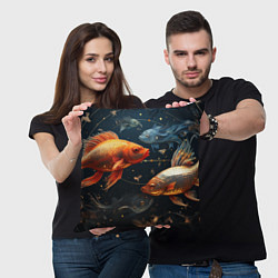 Подушка квадратная Рыбки на темном фоне, цвет: 3D-принт — фото 2