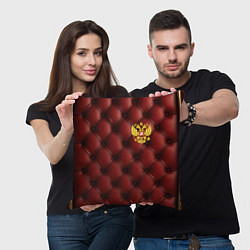 Подушка квадратная Золотой герб России на красном кожаном фоне, цвет: 3D-принт — фото 2