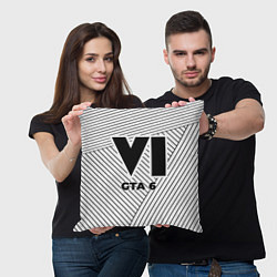 Подушка квадратная Символ GTA 6 на светлом фоне с полосами, цвет: 3D-принт — фото 2
