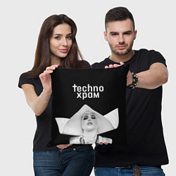 Подушка квадратная Techno храм монашка в белом, цвет: 3D-принт — фото 2