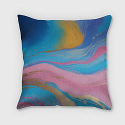 Подушка квадратная Жидкая синяя и розовая краска, цвет: 3D-принт