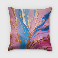 Подушка квадратная Жидкая краска синего и розового цвета с золотой кр, цвет: 3D-принт
