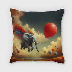 Подушка квадратная Сюрреалистичный слон летит за шариком, цвет: 3D-принт