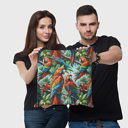Подушка квадратная Попугаи Ара - тропики джунгли, цвет: 3D-принт — фото 2