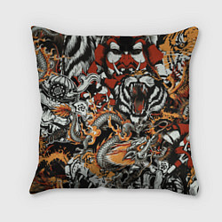 Подушка квадратная Самурай дракон и тигр, цвет: 3D-принт