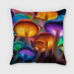 Подушка квадратная Неоновые светящиеся грибы, цвет: 3D-принт