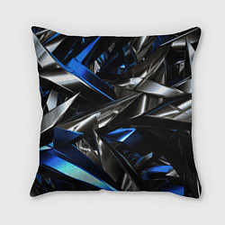 Подушка квадратная Синие и серебряные вставки абстракции, цвет: 3D-принт