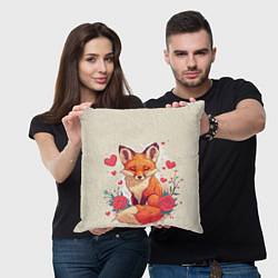 Подушка квадратная Влюбленная лисичка в сердечках, цвет: 3D-принт — фото 2