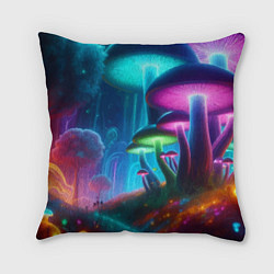 Подушка квадратная Планета цветных неоновых грибов, цвет: 3D-принт