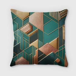 Подушка квадратная Арт деко зеленый и золотой узор из геометрических, цвет: 3D-принт