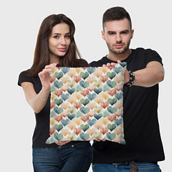 Подушка квадратная Разноцветные нарисованные сердечки, цвет: 3D-принт — фото 2