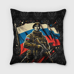 Подушка квадратная Русский солдат на фоне флага России, цвет: 3D-принт
