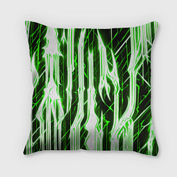 Подушка квадратная Зелёные неоновые полосы на чёрном фоне, цвет: 3D-принт