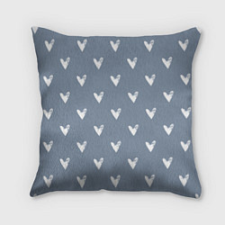 Подушка квадратная Белые сердечки на серо-голубом, цвет: 3D-принт