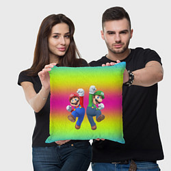 Подушка квадратная Братья Марио, цвет: 3D-принт — фото 2