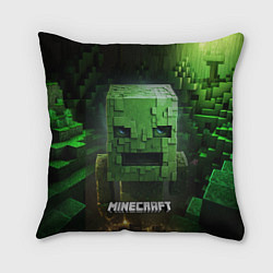 Подушка квадратная Minecraft зеленый персонаж в пещере, цвет: 3D-принт