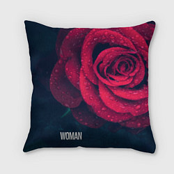 Подушка квадратная Красная роза на чёрном - woman, цвет: 3D-принт