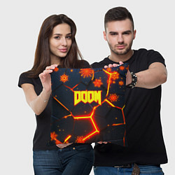 Подушка квадратная Doom плиты лого в огне, цвет: 3D-принт — фото 2