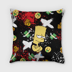 Подушка квадратная Барт Симпсон на фоне баксов, цвет: 3D-принт