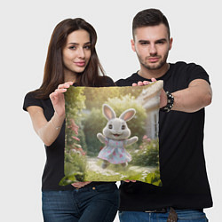 Подушка квадратная Забавный белый кролик в платье, цвет: 3D-принт — фото 2