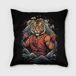 Подушка квадратная Тигр в стойке тайский бокс, цвет: 3D-принт