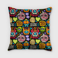 Подушка квадратная Feel good every day motivation monsters pattern, цвет: 3D-принт